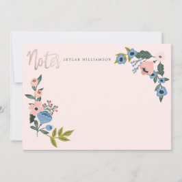 Rosa och blått Blommigt Blommar Botaniskt andnings Anteckningskort