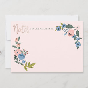 Rosa och blått Blommigt Blommar Botaniskt andnings Anteckningskort