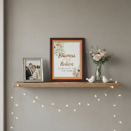 Rosa och blått blommigt bröllop minnesskylt