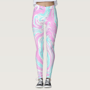 Rosa och blått bomullsbergart, Färg Marble Leggings
