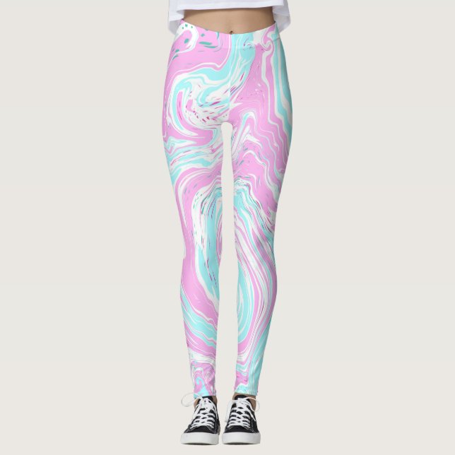 Rosa och blått bomullsbergart, Färg Marble Leggings (Framsida)