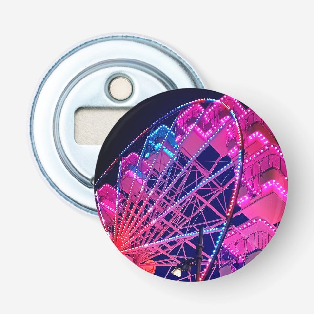 Rosa och blått Ferris-hjul Flasköppnare (Framsidan)