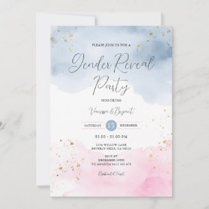 Rosa och blått Gender i Guld Glitter Inbjudningar