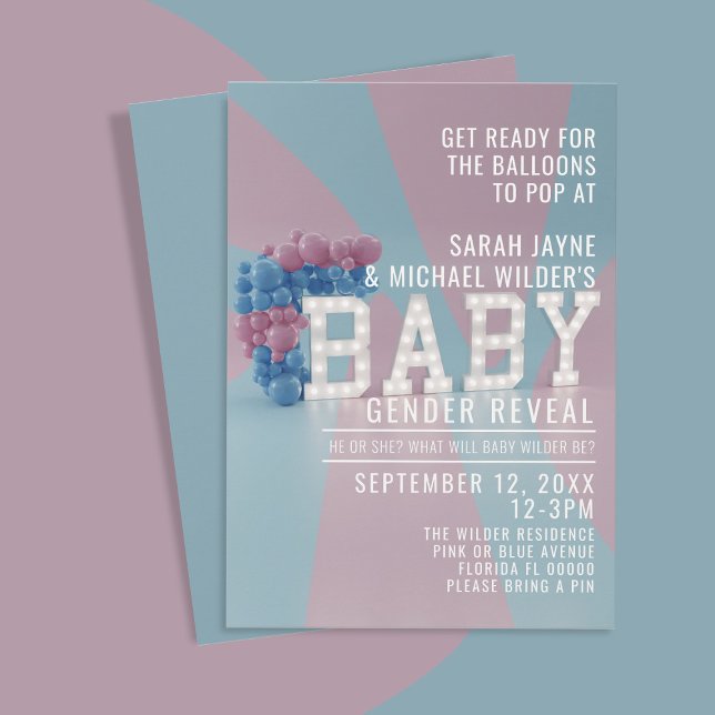 Rosa och blått Gender - inbjudan (Pink and Blue Gender Reveal Baby Shower Invitation. Just add your party details)