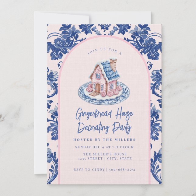 Rosa och blått gingerbröd för dekorering av Party Inbjudningar (Framsida)