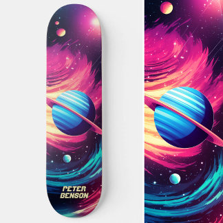 Rosa och blått i komisk universell planets mini skateboard bräda 18,5 cm
