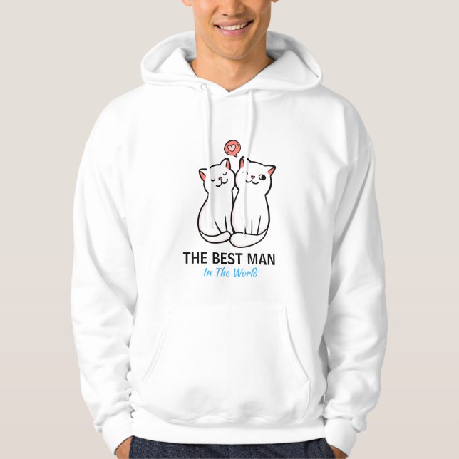 Rosa och blått kattillustration par hodie hoodie (Framsida)