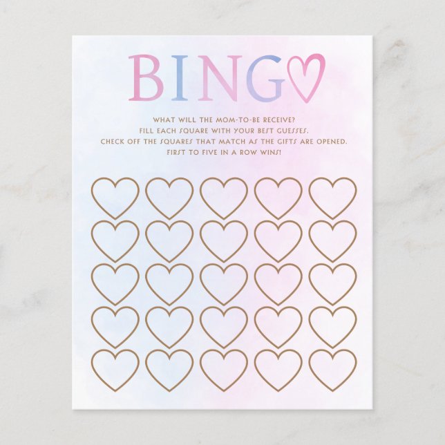 Rosa och Blått Könsbestämmande Bebisbad Bingo Spel (Framsida)