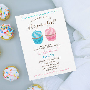 Rosa och blått Muffins Baby Gender Inbjudningar