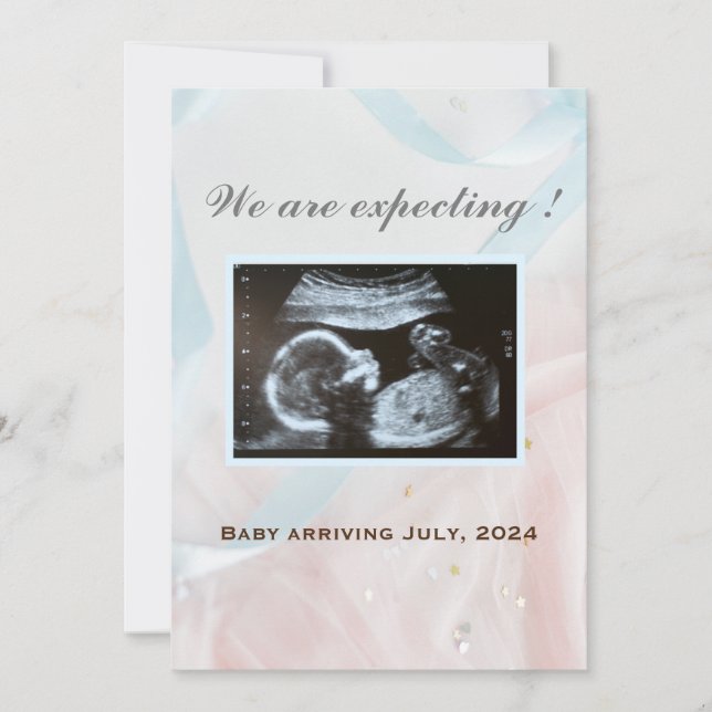 Rosa och blått rosett band med baby ultraljud meddelande (Framsida)