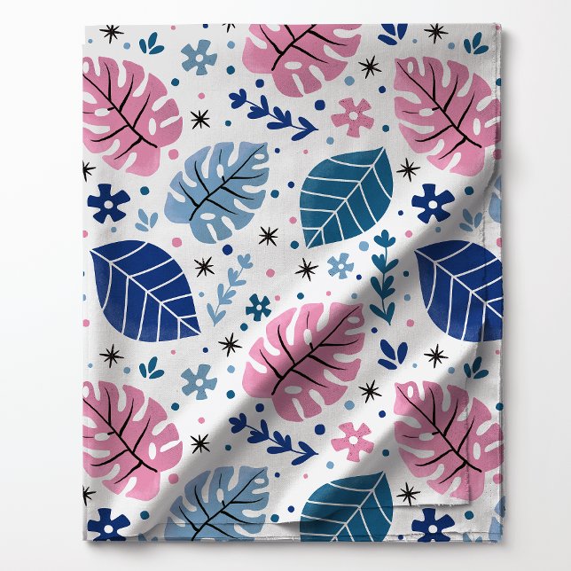 Rosa och Blått Tropiskt Monstera-bladmönster Tyg (Skapare uppladdad)