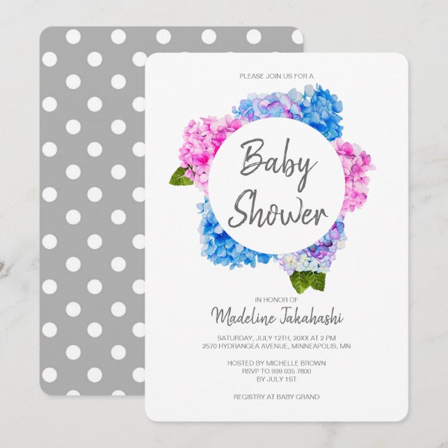 Rosa och blått vattenfärgat Blommigt Utandningssku Inbjudningar (Fram/baksida)