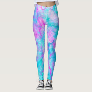 Rosa och Blått Vattenfärgstvätt Bomullssocker Leggings