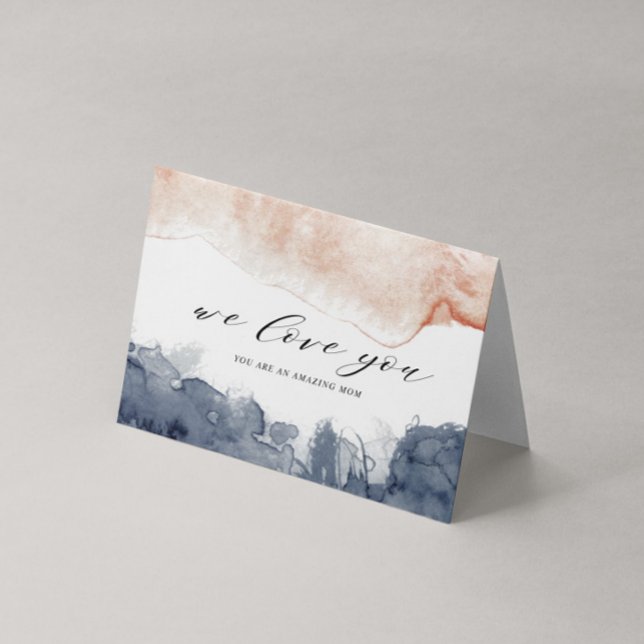 Rosa och Blått Vattenfärgstvätt Mors Dag Kort (Skapare uppladdad)