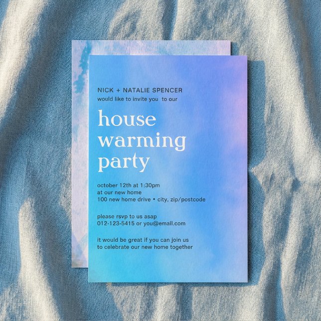 Rosa och blått vattenpass Uppvärmning party Invit Inbjudningar (Pink and blue watercolor House warming party Invit Invitation.)