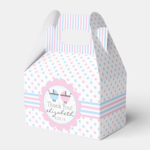 Rosa- och blåttpolka dotsbaby shower presentaskar