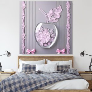 Rosa och Blommigt av bröllop-Grått Glass AI-konst Canvastryck