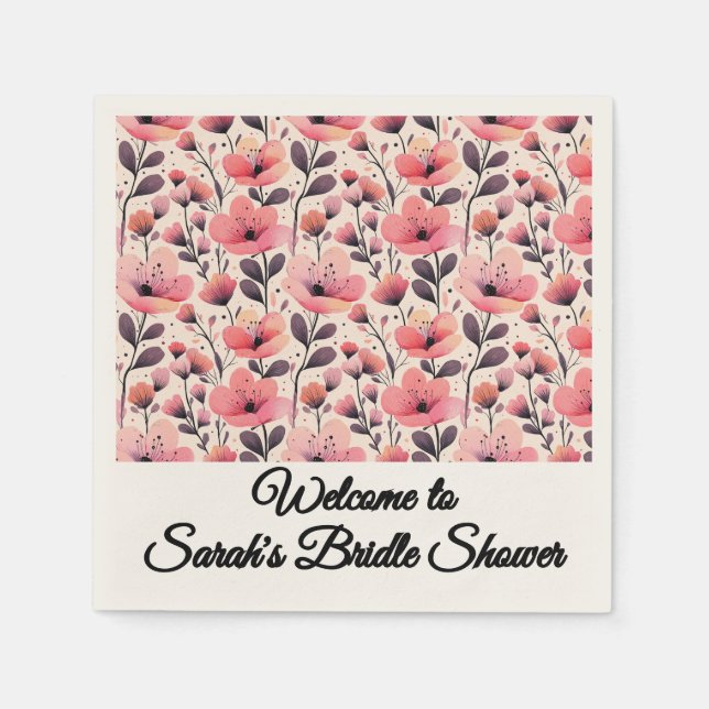 Rosa och Blommigt av korallvattenfärg Pappersservett (Framsidan)