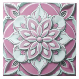 Rosa och Blommigt av vit Faux Relief Flower Kakelplatta