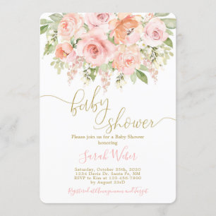 Rosa och blommigt, babyduschflicka inbjudningar