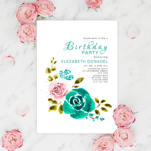 Rosa och Blommigt Bouquet-Födelsedagsfest Inbjudningar (Skapare uppladdad)