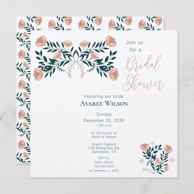 Rosa och Blommigt för folkmusik Inbjudningar (Fram/baksida)