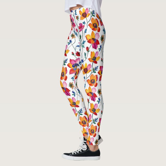 Rosa och Blommigt för vattenfärgsSöt och Gult Leggings (Vänster)