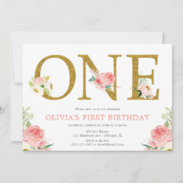  rosa och blommigt i guld inbjudningar