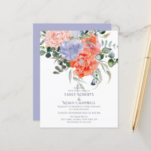  Rosa och Blommigt med blå vattenfärg Bröllop