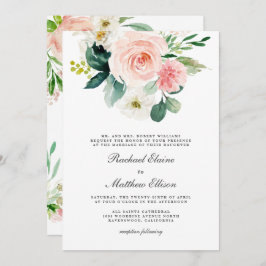  Rosa och Blommigt med vit vattenfärg Bröllop Inbjudningar