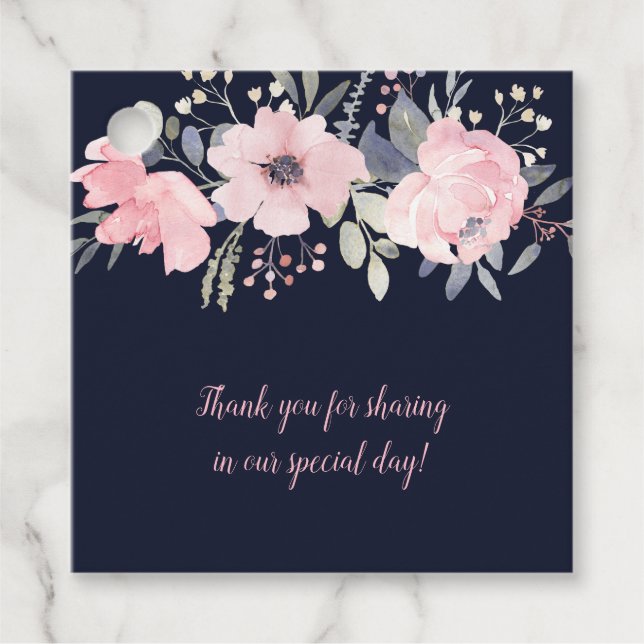  Rosa och Blommigt vid flottan Bröllop | Gåvor Etiketter (Framsida)