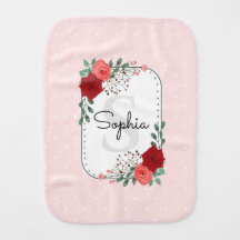 Rosa och Blommigtar med röd vattenfärg Monogrammad