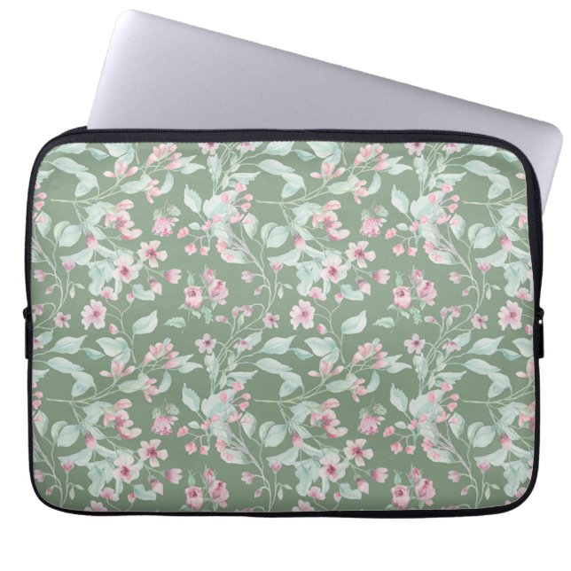 Rosa och  blommönster laptop fodral (Framsidan)
