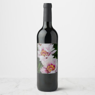 Rosa och blommor av vita päronblommor vinflaska etikett