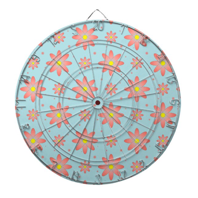 Rosa och blommor i pulverblått delikat daisy darttavla (Framsidan)