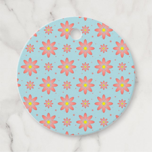 Rosa och blommor i pulverblått delikat daisy gåvor etiketter (Framsida)
