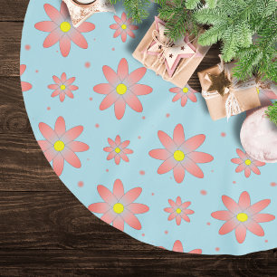 Rosa och blommor i pulverblått delikat daisy julgransmatta borstad polyester