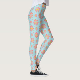 Rosa och blommor i pulverblått delikat daisy leggings