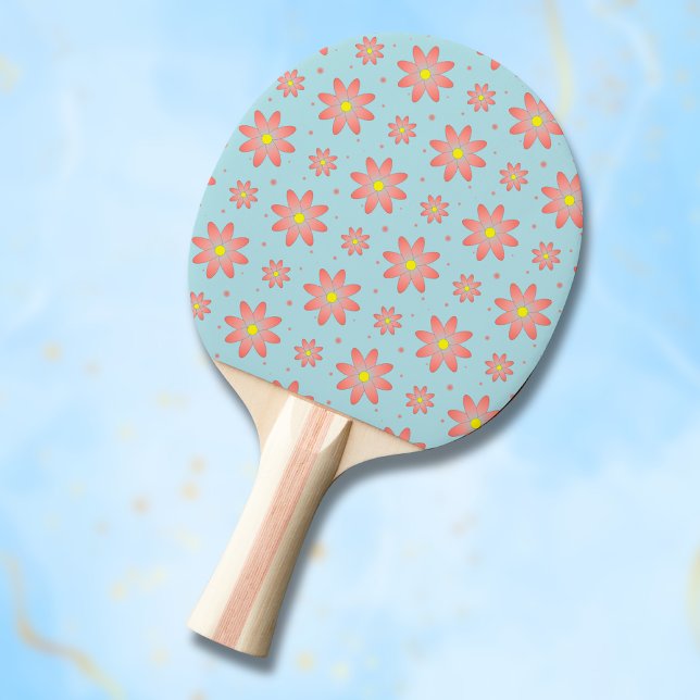 Rosa och blommor i pulverblått delikat daisy pingisracket (Skapare uppladdad)