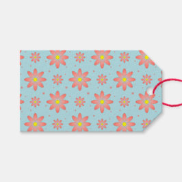 Rosa och blommor i pulverblått delikat daisy presentetikett