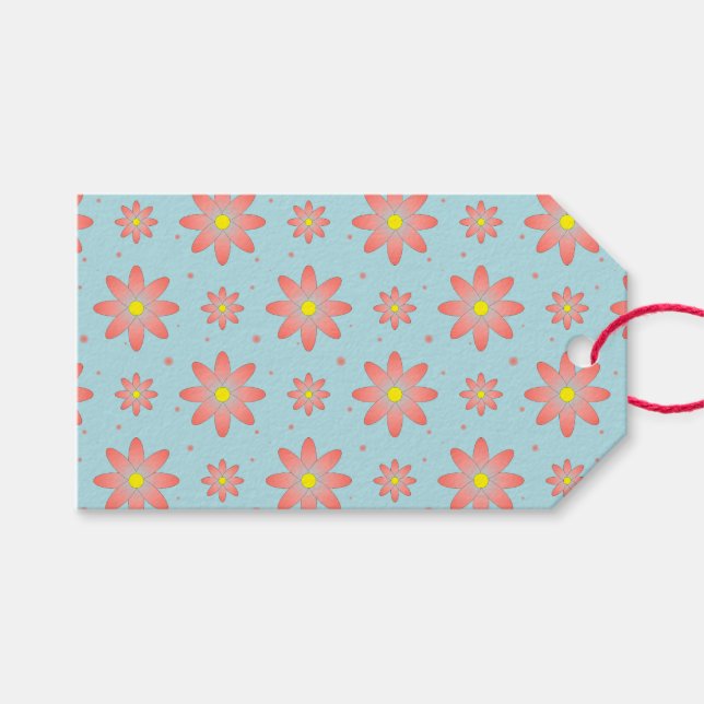 Rosa och blommor i pulverblått delikat daisy presentetikett (Framsidan (Horisontell))