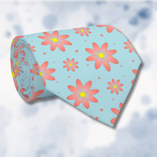 Rosa och blommor i pulverblått delikat daisy slips