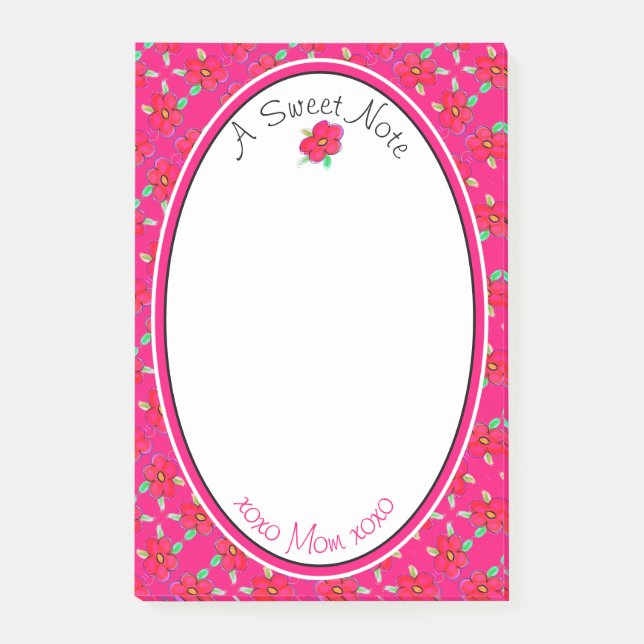 Rosa och blommor post-it block (Framsida)