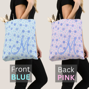 Rosa och Blue 2 Sided Färg Snöflingor Monogram Tygkasse