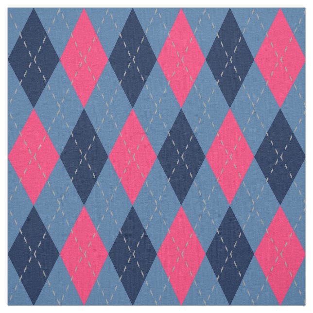 Rosa och Blue Argyle Mönster Tyg (Provkarta)