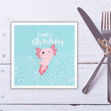 Rosa och Blue Axolotl Birthday PaPaper Napkin