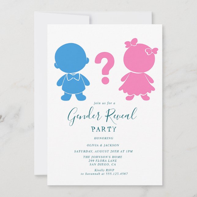 Rosa och Blue baby silhouett Gender Reveal Party Inbjudningar (Framsida)