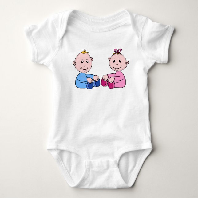 ROSA OCH BLUE BABY TWILLINGAR  T SHIRT (Framsida)