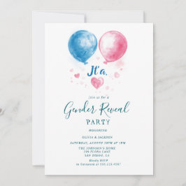 Rosa och Blue ballons Gender Reveal Party Inbjudningar