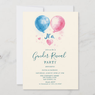 Rosa och Blue ballons Gender Reveal Party Inbjudningar